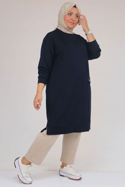 Eslina 58160 - Μοντέρνο τουνίκ με λεπτομέρεια από πέτρα με πέτρα - Μπλε ναυτικό