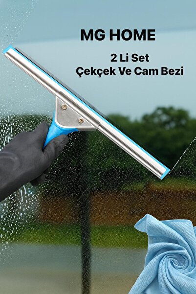 MG HOME 2.Lİ SET KALİTELİ UÇ Metal Cam Çekçek Ve Cam Bezi Camsil 35 Cm Cam Te...