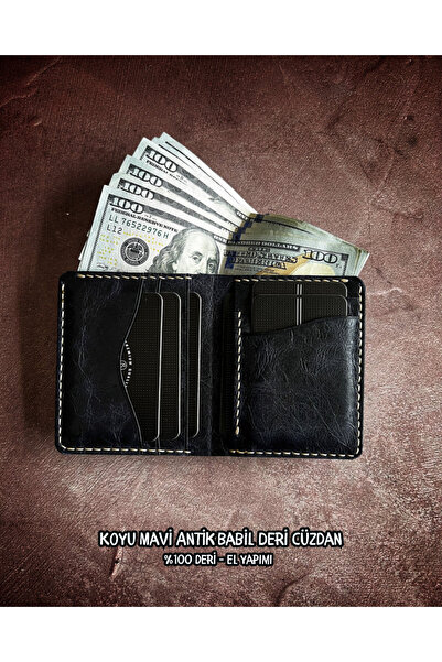 Nicevia محفظة جلدية بابل العتيقة باللون الأزرق الداكن