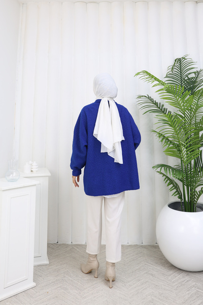 MİSS M.A.T FASHİON Boucle Fabric Standard Size Casual Cardigan with Pockets