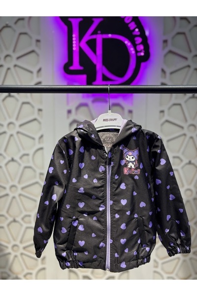 KUMRUNUN DÜNYASI Girls' Kuromi Transitional Hooded Lined Raincoat Windbreaker Coat Jacket Waterproof