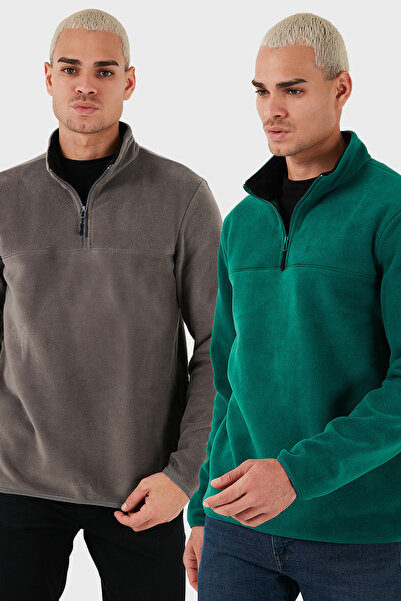 Buratti Regular Fit Anti-Pilling Χωρίς Πυκνώματα ψηλός λαιμός επένδυση fleece Πακέτο με 2 Ανδρικά Φλις POLAR 58
