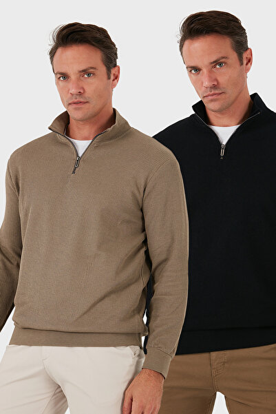 Buratti Βαμβακερό μπλουζάκι με κανονική εφαρμογή με μισό φερμουάρ ψηλός λαιμό...