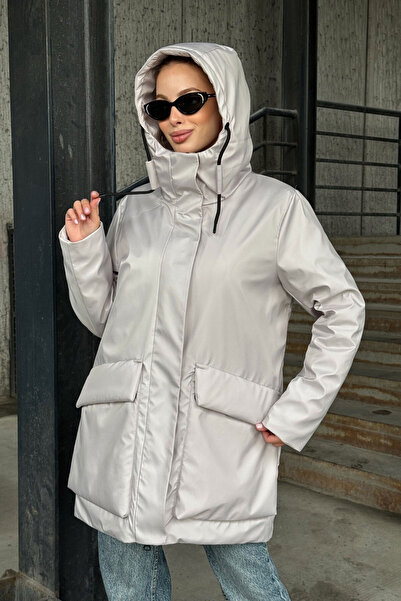 CARLA MARA Hooded Long Coat with Large Pockets