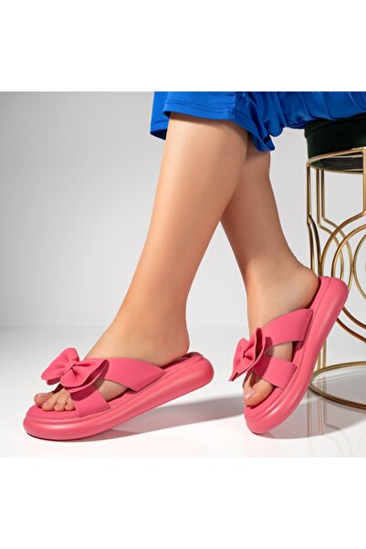 Modlet.ro Women's pink thick sole slides with metallic details MOD13372