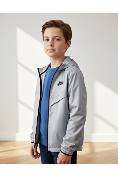 KUMRUNUN DÜNYASI Boy's Transitional Hooded Lined Raincoat Windbreaker Coat Jacket Waterproof