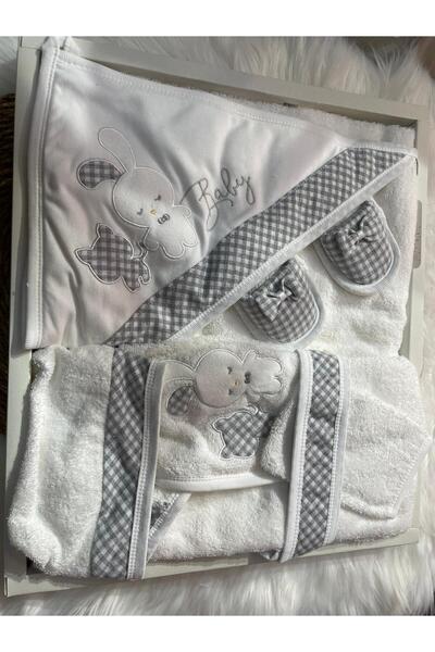 mayakids طقم مناشف وروب استحمام للأطفال مكون من 4 قطع بنمط الدب الرمادي المرب...