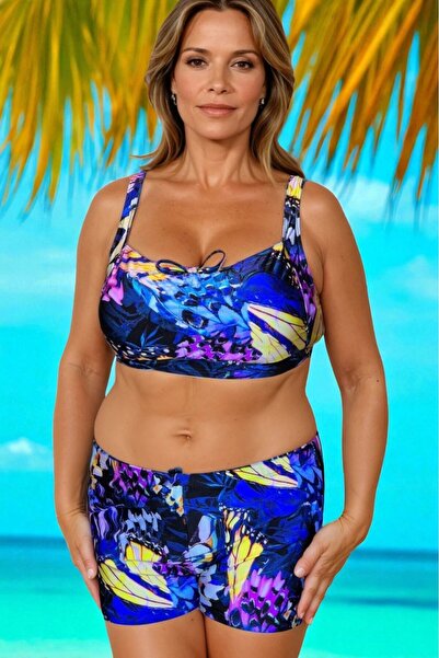 embody Women's 2 piece swimsuit, large size, short trousers briefs floral blu...