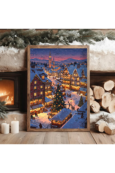 Creatick Design Christmas Temalı Tekli Ham Ahşap Çerçeveli Tablo Yılbaşı Yeni Yıl