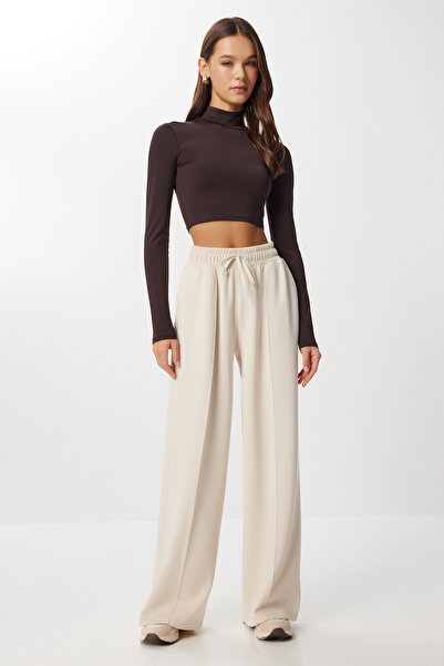 Lovelyİstanbul Ribbed Soft Modal Sweatpants Lub0288 Stone