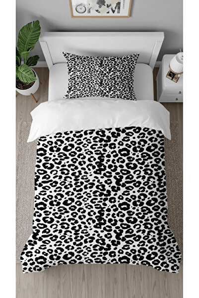 GREENDECOR Set de lenjerie de pat elegant, cu model leopard, alb-negru, cu im...