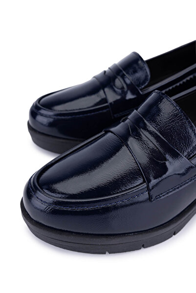 Tamer Tanca Kadın Hakiki Deri Lacivert Rugan Comfort Ayakkabı