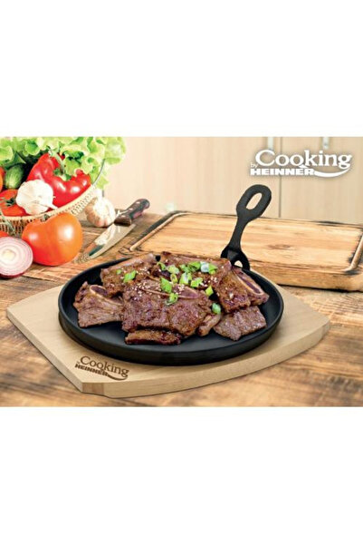 Heinner Round serving platter, HR-YT-912, detachable handle and wooden base, cast iron, 22 cm