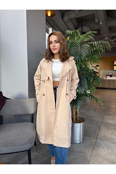 RESSHO Kadın Kemerli Uzun Trençkot – Su Geçirmez, Astarlı, Oversize Model