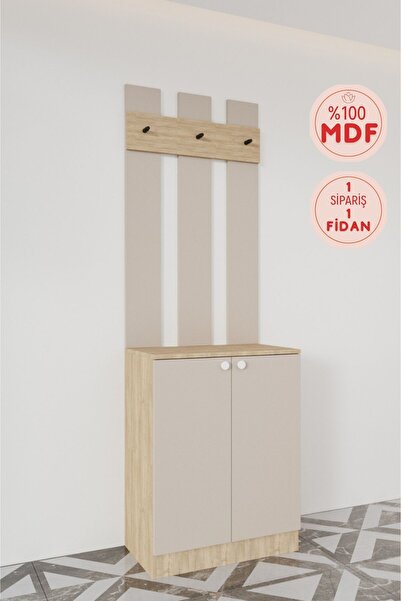 BALNEOM Evora 1 Modern Portmanto Askılı Ayakkabılık Vestiyer Vizon - Lefkas