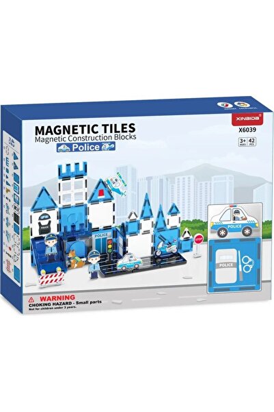 Genel Markalar Manyetik Tiles Polis Karoları 42 Parça Manyetik Yapı Magnetic Bloklar