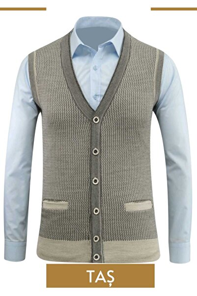 güncüoğlu Buttoned Pocketed Steel Knit Men's Knitwear Vest