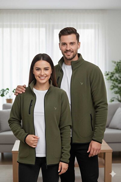 RAKİP Unisex High Quality Full Zippered 3-Pocket Mock Neck Winter Outdoor Fleece Jacket