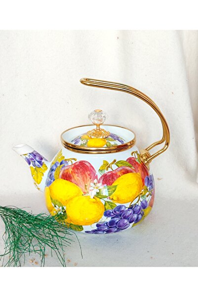 EBRULİEMAYE Fruit Basket Enamel Teapot 2.5 Liter Kettle