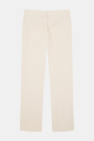W Collection Ekru Striped Linen Mixed Pants