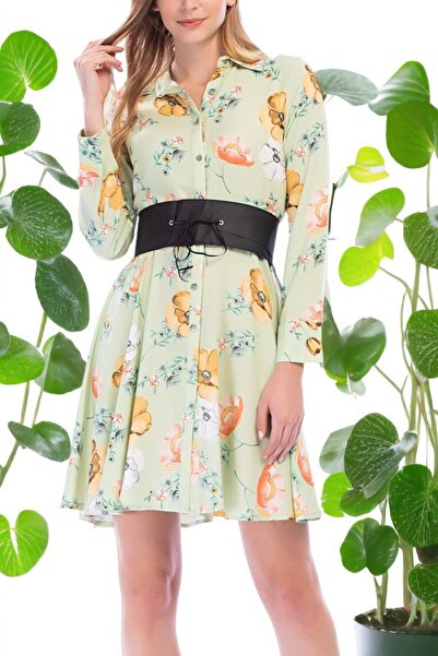 NEW LAVİVA Women's Patterned Viscose Flared Dress with Leather Belt New650-21...