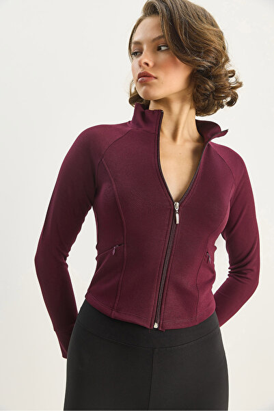 Bianco Lucci Kadın Fermuarlı Dik Yaka Fitted Çift Cepli Sporcu Hırka 534 60283632