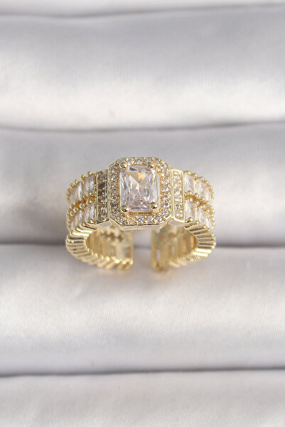 Skygo خاتم نسائي من النحاس باللون الذهبي قابل للتعديل من حجر الزركون - TJ-BYK3589