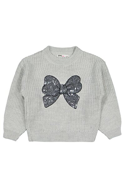 Civil Girls Bow Embroidered Sweater for Ages 2-5 - Gray 2-3 Years