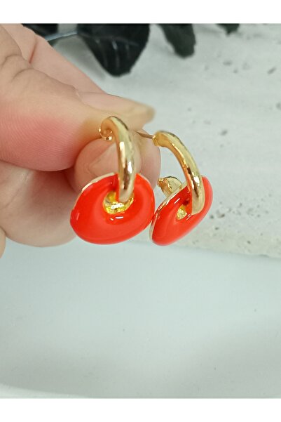 mos&more Orange Enamel Hoop Women's Earrings