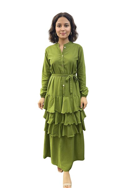 mynefi Green Flounced Linen Dress