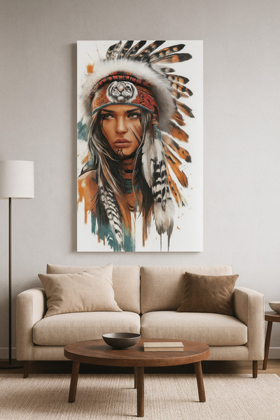 BLT DİZAYN Puterea Spiritului Tribal – Pictură pe sticlă cu femeie războinică...