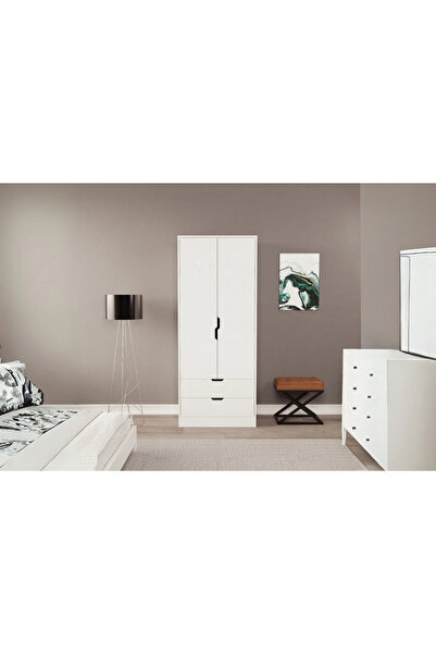 ZEYTUNHOME Moderno Mini 2 Kapaklı 2 Çekmeceli Gardırop – Kompakt Tasarım, Mod...