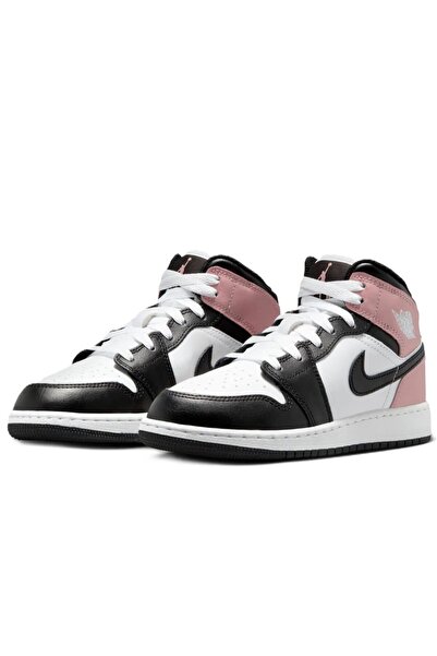 Nike Air Jordan 1 MID Leather Unisex Sneaker Hakiki Deri Bilekli Günlük Spor Ayakkabı Siyah-Beyaz