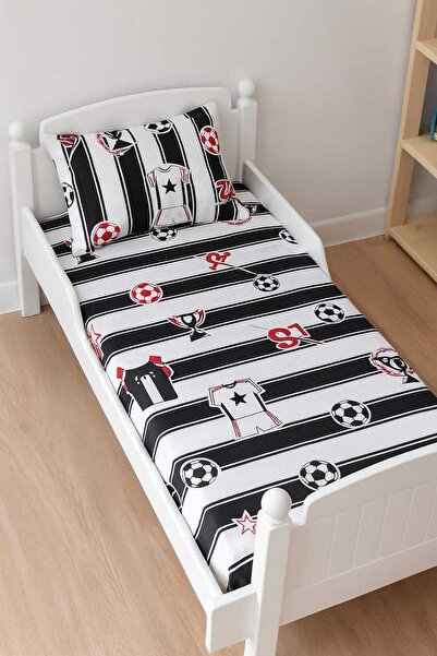 Bebek Özel Pamuklu Bebek Çocuk Lastikli Çarşaf ve Yastık Kılıfı 120x200 Siyah...