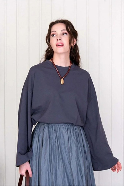 Tesettür Diyarı Modal fabric spanish sleeve tunic - smoked standard (fits siz...