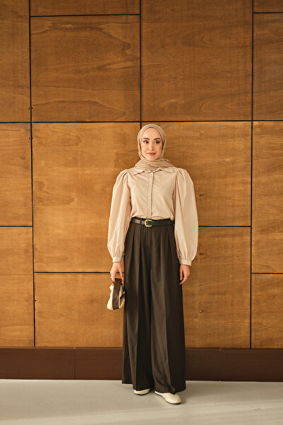 LOCCO Kadın Palazzo Pantolon Kahverengi