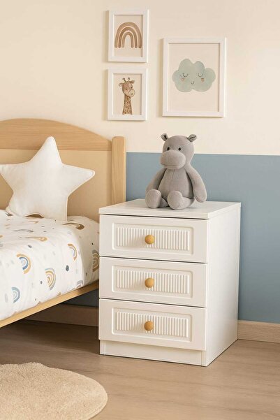 Koza %100 MDF Bohem Çizgili 3 Çekmeceli Bebek & Çocuk Komodin