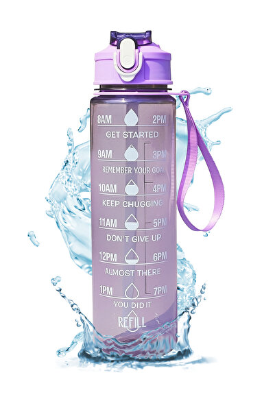 Mutfiko زجاجة مياه تحفيزية شفافة باللون الأرجواني سعة 900 مل، مقاومة للتسرب، ...