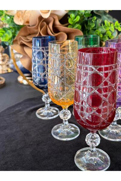 LOKMAN ZÜCCACİYE 6 Personalized Colorful Hand-Cut Bohemia Crystal Honeycomb Coffee or Water Glass Cup (180ml)