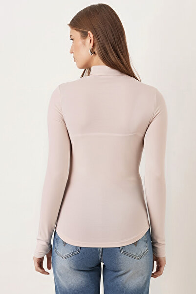 armonika Women's Beige Half Fisherman's Finger Interlocking Body Blouse Arm-26K135002