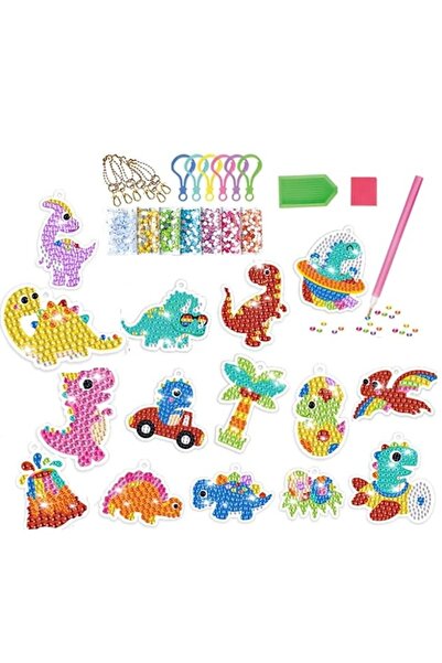 zola Set brelocuri mozaic cu diamante,15 modele, dinozauri, autoadeziv, pietre colorate, multicolor