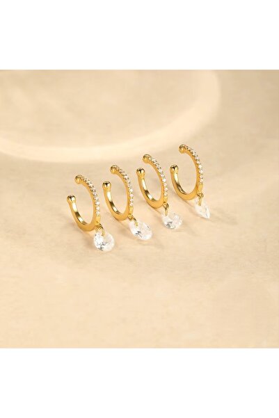 delis Σκουλαρίκια-περιδέραιο από ασήμι 925, JW1673, μοτίβο πέτρας, επιχρυσωμένο