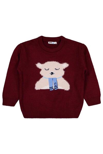 Civil Boys Teddy Bear Embroidered Sweater for Ages 2-5 - Burgundy for Ages 3-4