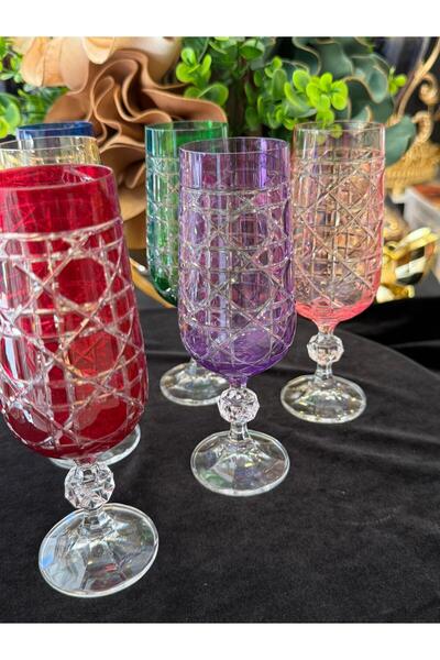 LOKMAN ZÜCCACİYE 6 Personalized Colorful Hand-Cut Bohemia Crystal Honeycomb Coffee or Water Glass Cup (180ml)