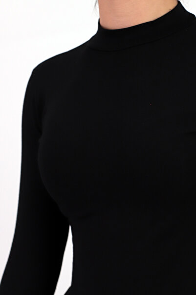 armonika Women's Black Half Fisherman Long Sleeve Body Blouse Arm-26K135003