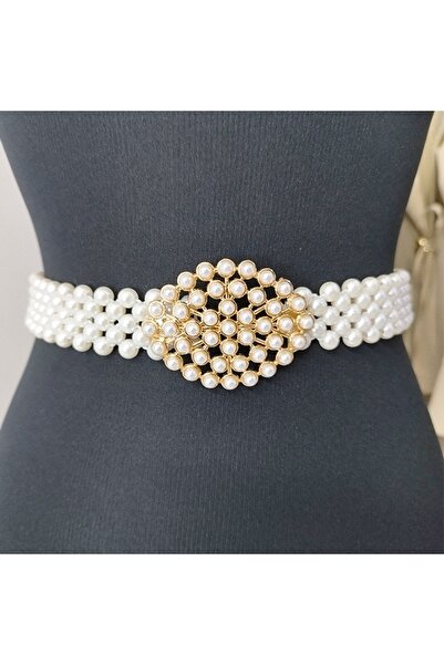 FashionForYou Curea elastică din perle Pearly B, cu cataramă metalică decorat...