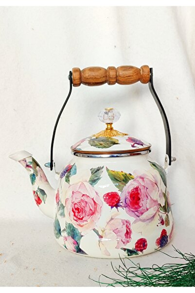 EBRULİEMAYE Rose Lux Enamel Teapot Kettle 2.5 Liter with Crystal Top