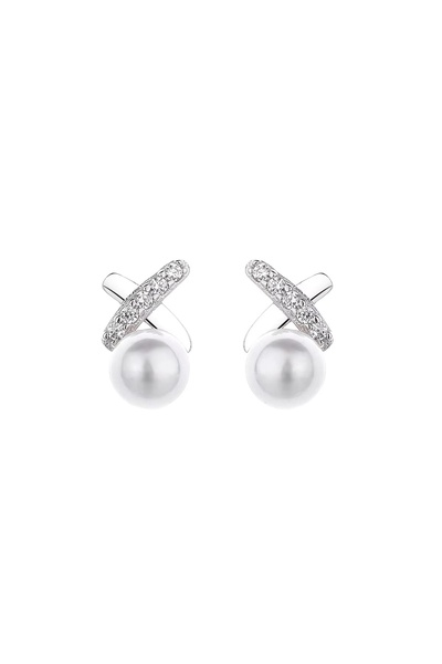 delis Σκουλαρίκια από ασήμι 925, JW1614, μοντέλο X με μαργαριτάρι, επιπλατινωμένα με ρόδιο