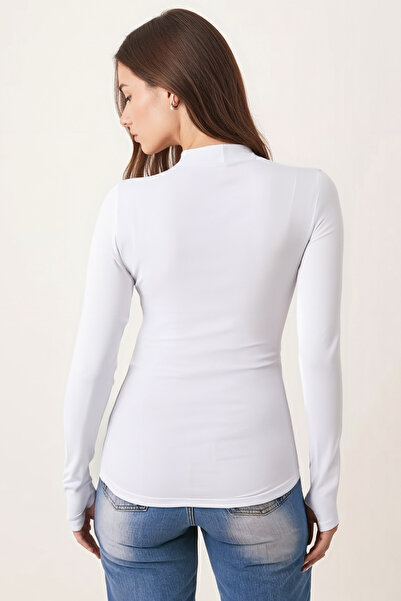 armonika Γυναικεία λευκή μπλούζα με μισό δάχτυλο ψαρά ARM-26K135002