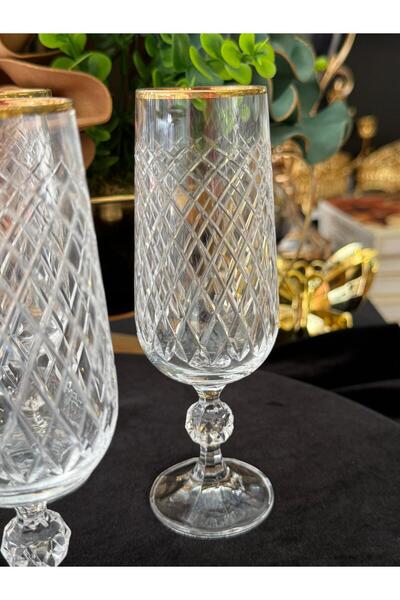 LOKMAN ZÜCCACİYE 6 ADET BOHEMİA KRİSTAL KESME ALTIN YALDIZLI KAHVE YANI SU BARDAĞI KADEH (180ML)